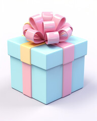 Fototapeta premium 3D box with a gift, children's cartoon style, delicate pastel colors, on a white background сreated with Generative Ai
