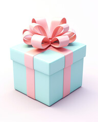 Fototapeta premium 3D box with a gift, children's cartoon style, delicate pastel colors, on a white background сreated with Generative Ai