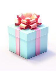 Obraz premium 3D box with a gift, children's cartoon style, delicate pastel colors, on a white background сreated with Generative Ai