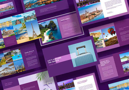 Travel Agency Presentation Layout with Purple Accents