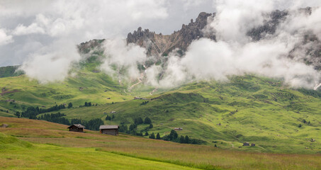 Misty day in the Dolomites mountains