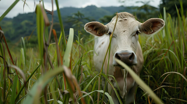Cow in green grasslands in Colombia