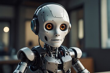 Cute funny robot human replacing jobs AI artificial intelligence humanoid. Generative AI.
