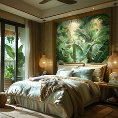 interior of the house - bedroom in jungle look