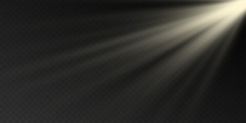 Vector golden sun overlay light effect. Glowing sunrays with transparency grid layer. Stock royalty free vector