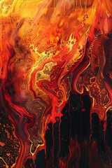 Dive into a surreal dreamscape where abstract patterns dance amidst the fiery glow of flames