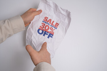 Sale banner. Special offer label. Up to 30% off. Holiday discount badge. Season deal, mega sale....