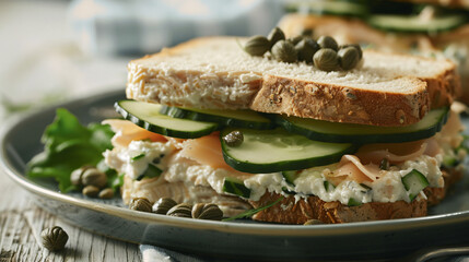 Sandwiches with smoked trout cream cheese fresh
