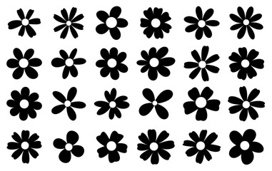 An array of black floral silhouettes stands out with simplistic elegance on a clean white background, creating a timeless design.
