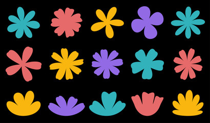 A vibrant collection of colorful floral silhouettes pops against a black background, celebrating diversity and playfulness.