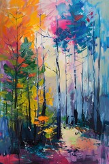 Behold an abstract wilderness where vibrant colors intertwine with the tranquility of nature