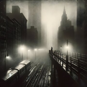 Noir Scene with City Trains
