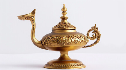 Fototapeta na wymiar Ouro Aladdin Lâmpada Decoração Europeia Vintage Home Metal Decoração Artesanato, fundo branco