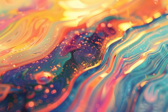Witness a surreal dreamscape where abstract patterns flicker with the colors of the rainbow