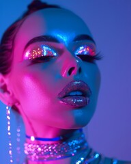 An obscured face surrounded by vibrant neon lights conveying a futuristic feel