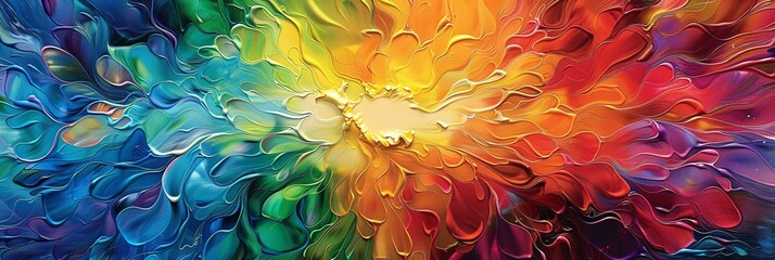 Immerse yourself in a vibrant rainbow dreamscape where abstract forms swirl amidst a kaleidoscope of color