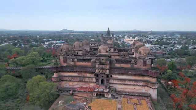 Orchha from drone, ancient Indian city of Madhya Pradesh, India from the air