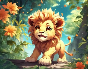 Ilustracjja uśmiechniętego małego lwa
