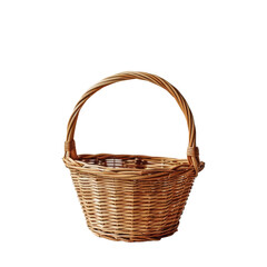 A wicker basket set against a crisp transparent background carefully isolated on white surface