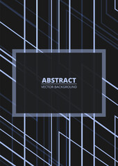 Black abstract modern vertical background with blue geometric lines, outlines and frame. Vector illustration cover