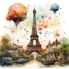Watercolor Eiffel tower, clipart Illustration, Generative Ai