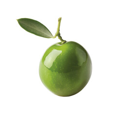 A vibrant fresh green olive stands alone against a transparent background with a precise Clipping Path