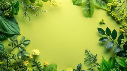A lively chartreuse green background featuring International Day of Forests decorations, providing ample space for your text.