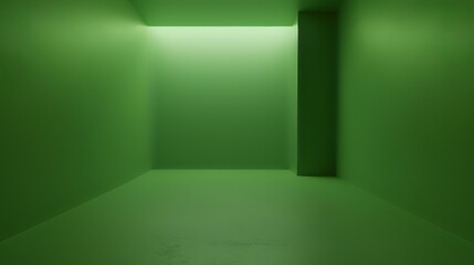 Green empty room with light from the ceiling. 3D rendering.