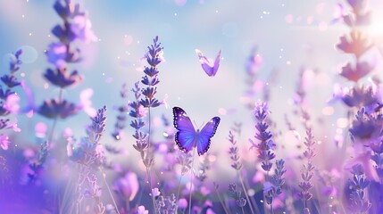 Lavender flowers and butterfly. Floral background. Nature.