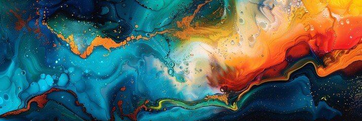Immerse yourself in the vibrant colors of abstract water art, where bold hues and fluid shapes merge to create a stunning visual masterpiece - obrazy, fototapety, plakaty