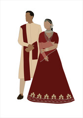 Indian wedding couple illustration for save the date, wedding invitation and e-invite cards	