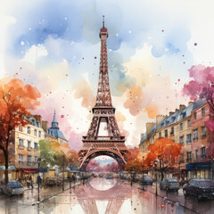 Watercolor Eiffel tower, clipart Illustration, Generative Ai