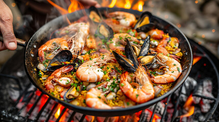 The cook makes paella