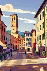 Serene Italian Town Scene with Shadows, Architectural Detail and Blue Sky