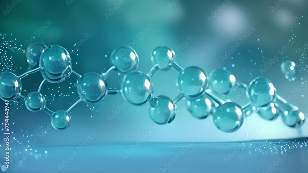 Poster shimmering molecule model in a blue laboratory environment