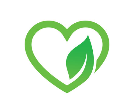 beautiful green love heart shape with leaf environment symbol logo vector icon isolated transparent background