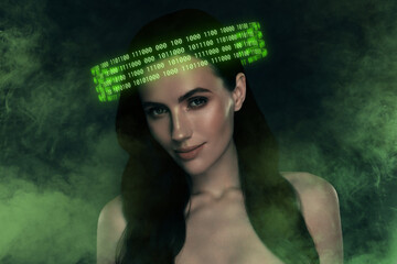 Composite collage picture image of gorgeous female digital nimbus spa salon neon light clubbing...