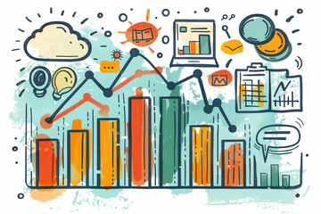 Obraz premium Drawing of a Bar Chart With Icons
