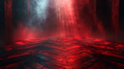 Inky red zigzag floor. Abstract dark background with horizontal lines. Illustration of mystic room. - obrazy, fototapety, plakaty