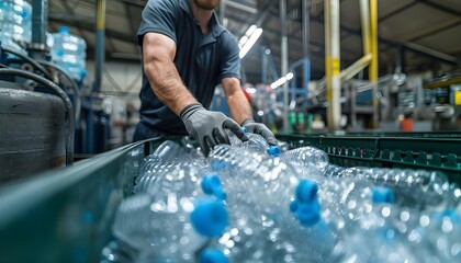 Man working in a plastic bottle factory