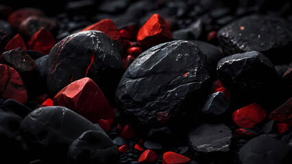 Black and red stones. Macro photography, nature resources