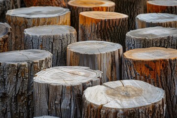 Fototapeta premium Discover an abstract wilderness of wood stumps, where textures and colors merge in harmony