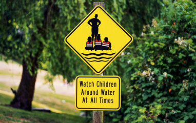 Watch children around water all the time, warning sign