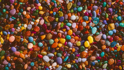 Abstract background of multi-colored stones lying tightly together.