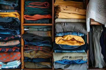 Organized Wardrobe Drawer Showcasing Neatly Folded Clothing and Various Shades of Jeans