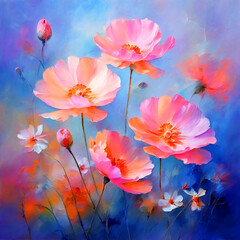 Fototapeta na wymiar colourful bloomy vibrant watercolour oil painting splash colour of buttercup flowers