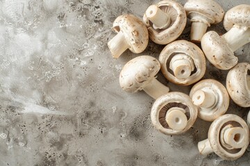 Top View of Fresh Brown Champignon Mushrooms Arranged Neatly Over White Background