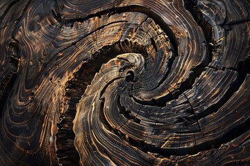 Witness the mesmerizing beauty of abstract wood stumps, where swirling lines converge in a hypnotic display - obrazy, fototapety, plakaty