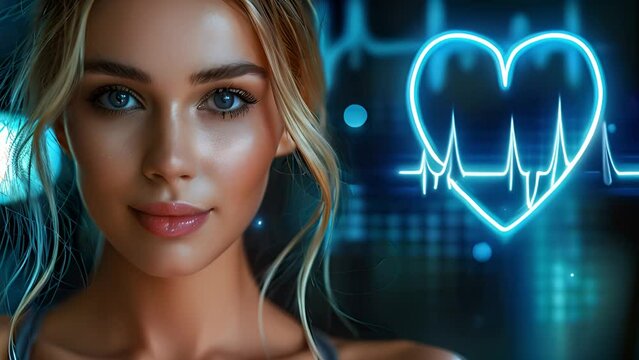 Beautiful Blonde Woman With Blue Eyes and Heartbeat