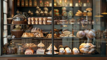 Bakery bread pastry sweets display window case 